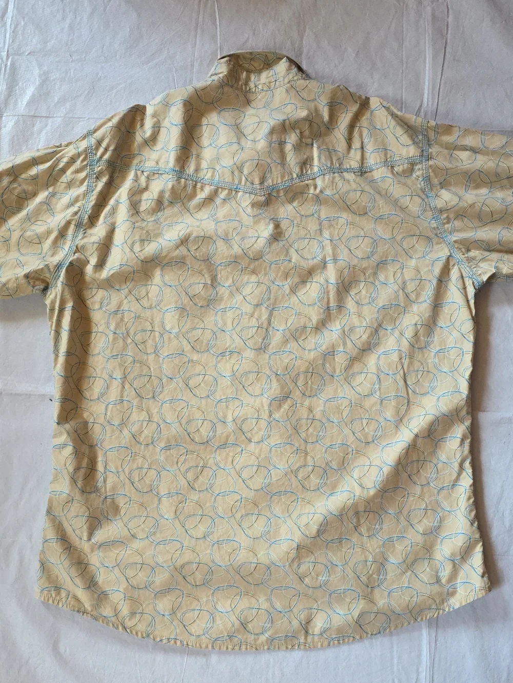 Twenty X Men's Beige Button-Up Shirt Blue Circular Print Pearl‎ Snaps Western XL